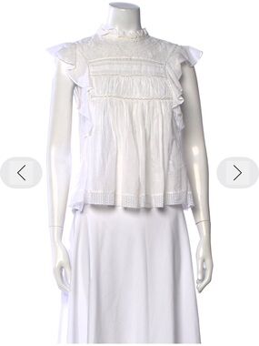Isabel Marant White Sleeveless Smocked Ruffle Blouse